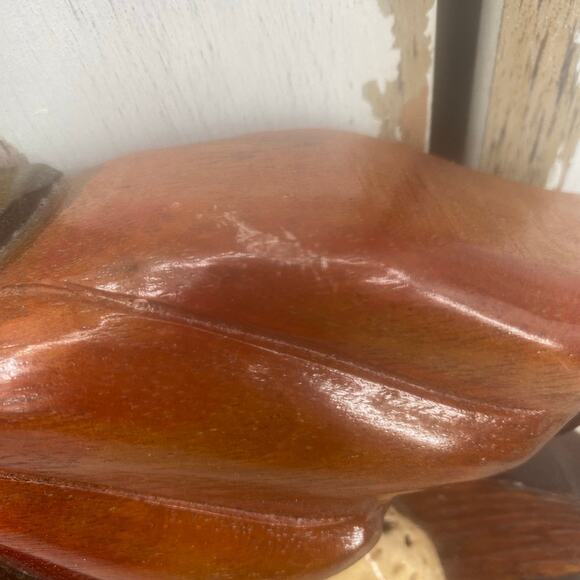 Vintage Retro MCM Carved Wood Wall Clock Floral Pattern Earth Tones battery - Picture 7 of 11